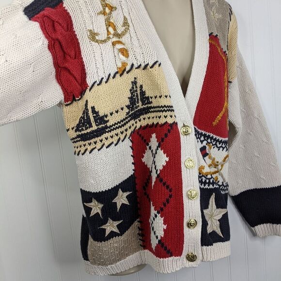 VINTAGE Nautical Y2K Cardigan Sweater Sz L - Picture 5 of 15